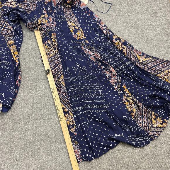Free People Shangri-La Wide Leg Halter Jumpsuit Blue Scarf Print Sz 2 NEW $198 - Picture 14 of 16